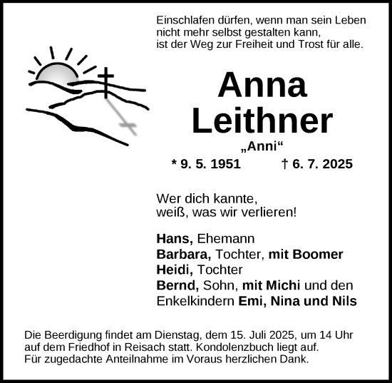 Traueranzeige von Anna Leithner von Ansbach