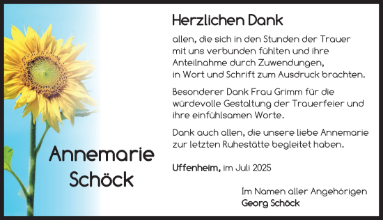 Traueranzeige von Annemarie Schöck von Neustadt/ Scheinfeld/ Uffenheim