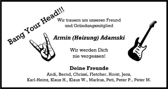 Traueranzeige von Armin Adamski von Ansbach