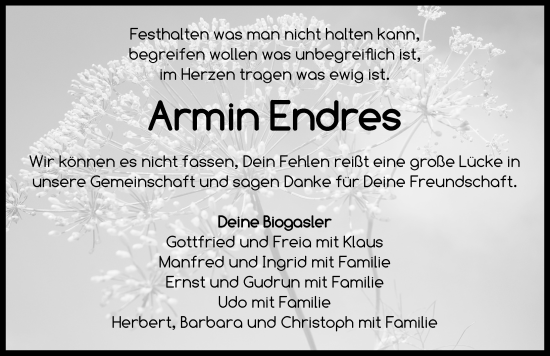 Traueranzeige von Armin Endres von Neustadt/ Scheinfeld/ Uffenheim