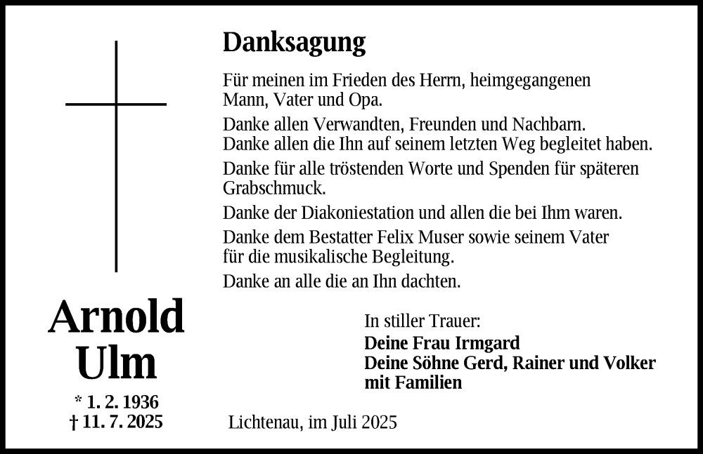  Traueranzeige für Arnold Ulm vom 26.07.2025 aus Ansbach