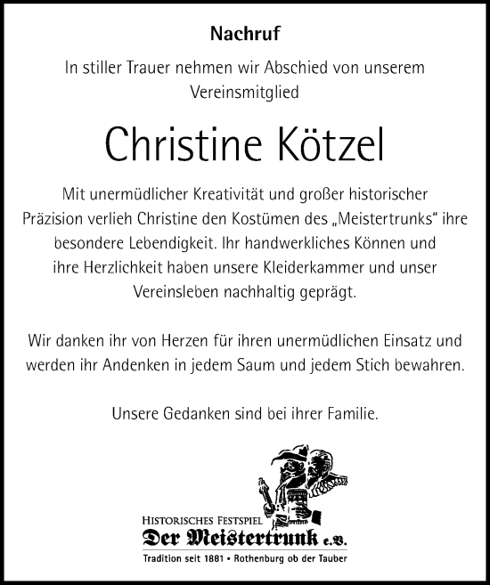 Traueranzeige von Christine Kötzel von Rothenburg