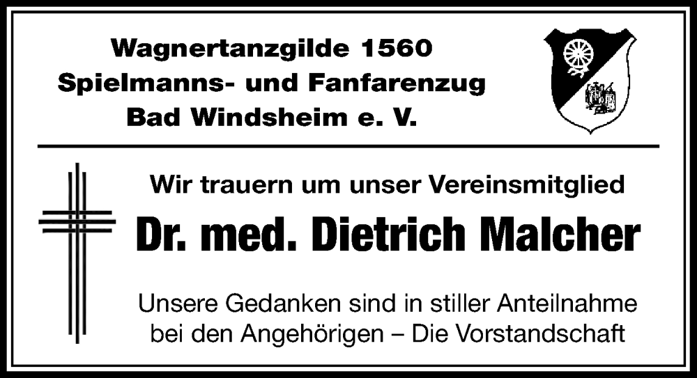  Traueranzeige für Dietrich Malcher vom 24.07.2025 aus Neustadt/ Scheinfeld/ Uffenheim