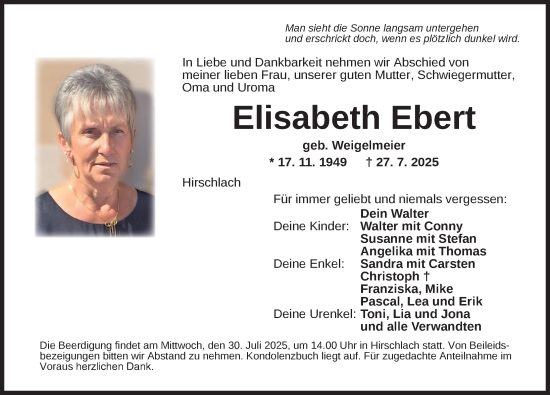 Traueranzeige von Elisabeth Ebert von Ansbach