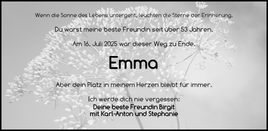 Traueranzeige von Emma  von Dinkelsbühl/ Feuchtwangen