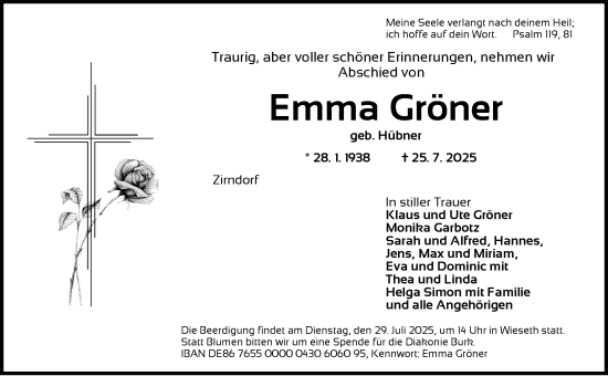 Traueranzeige von Emma Gröner von GE