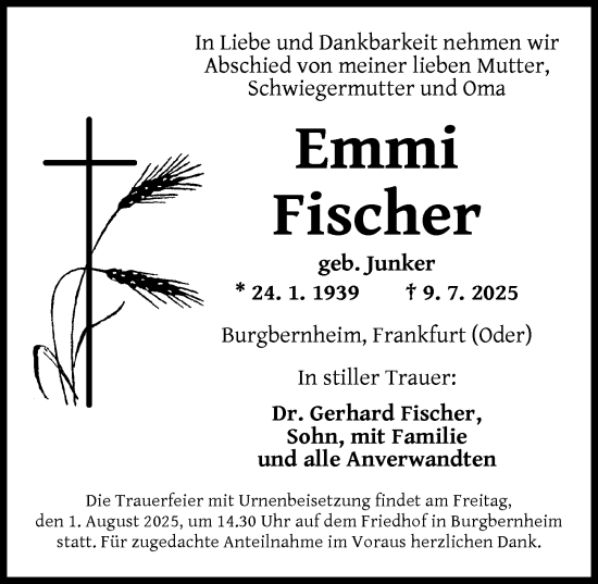 Traueranzeige von Emmi Fischer von Neustadt/ Scheinfeld/ Uffenheim