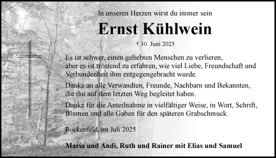 Traueranzeige von Ernst Kühlwein von Rothenburg