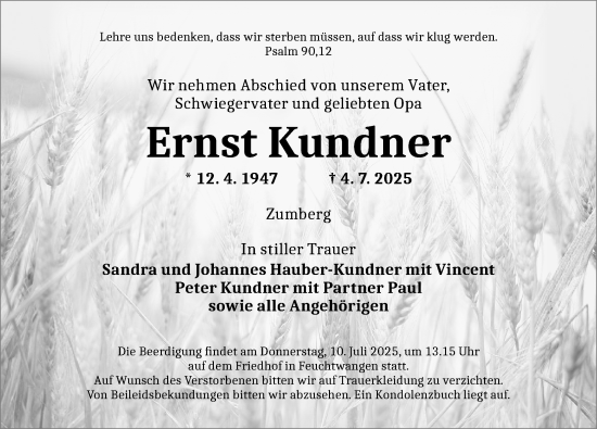 Traueranzeige von Ernst Kundner von Dinkelsbühl/ Feuchtwangen