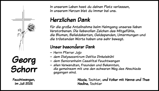 Traueranzeige von Georg Schorr von Dinkelsbühl/ Feuchtwangen