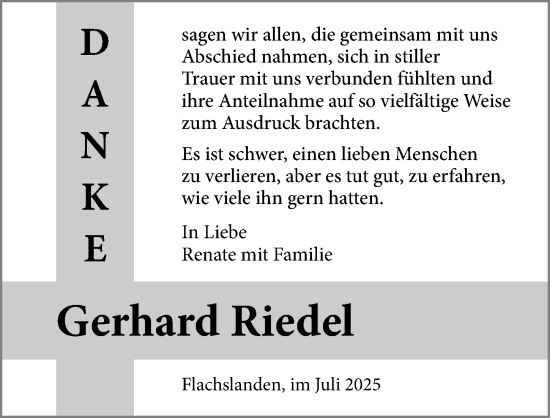 Traueranzeige von Gerhard Riedel von Ansbach