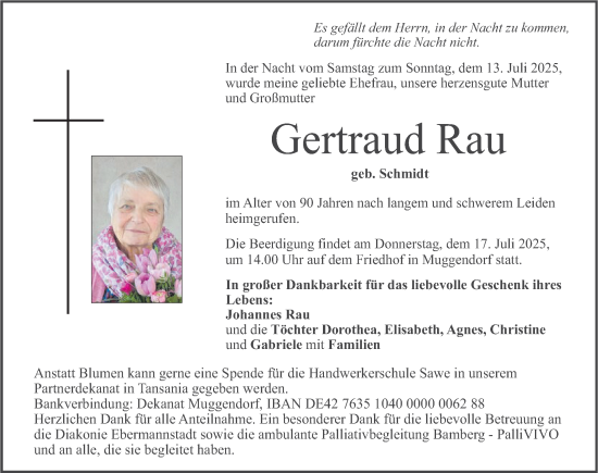 Traueranzeige von Gertraud Rau von Rothenburg