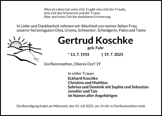 Traueranzeige von Gertrud Koschke von Dinkelsbühl/ Feuchtwangen