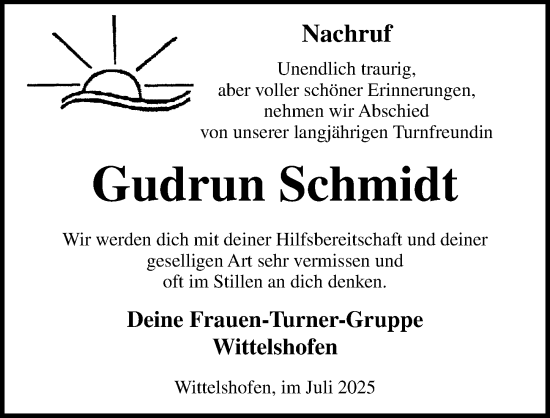 Traueranzeige von Gudrun Schmidt von Dinkelsbühl/ Feuchtwangen