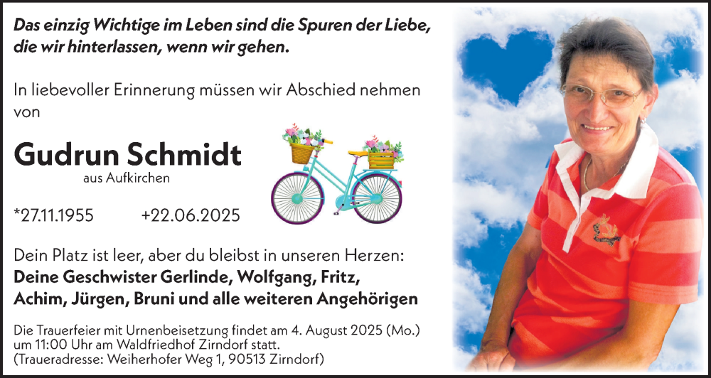  Traueranzeige für Gudrun Schmidt vom 26.07.2025 aus Dinkelsbühl/ Feuchtwangen