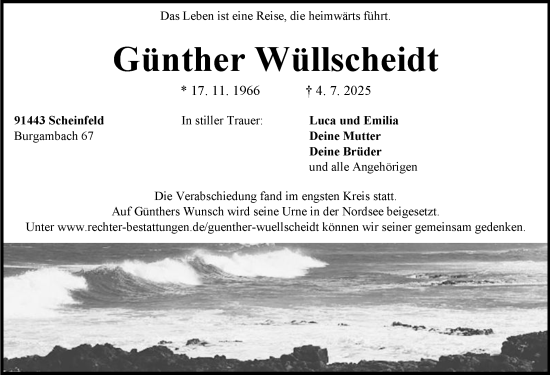 Traueranzeige von Günther Wüllscheidt von Neustadt/ Scheinfeld/ Uffenheim