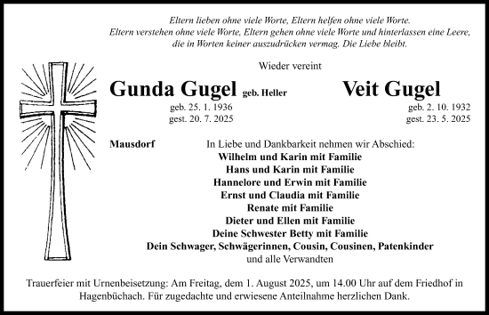 Traueranzeige von Gunda Gugel von Neustadt/ Scheinfeld/ Uffenheim