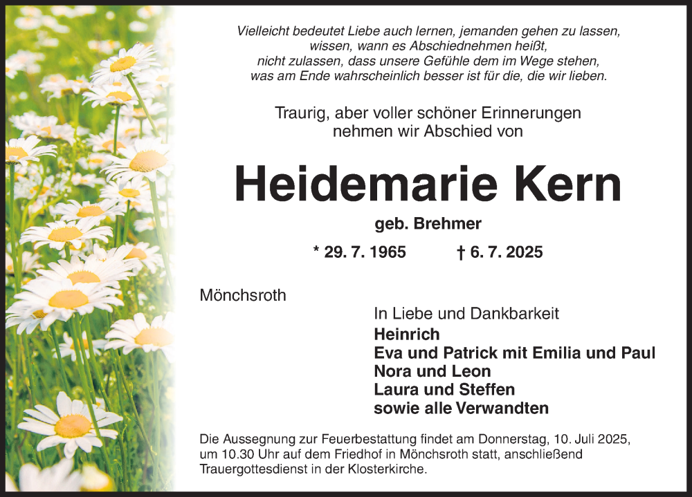  Traueranzeige für Heidemarie Kern vom 09.07.2025 aus Dinkelsbühl/ Feuchtwangen