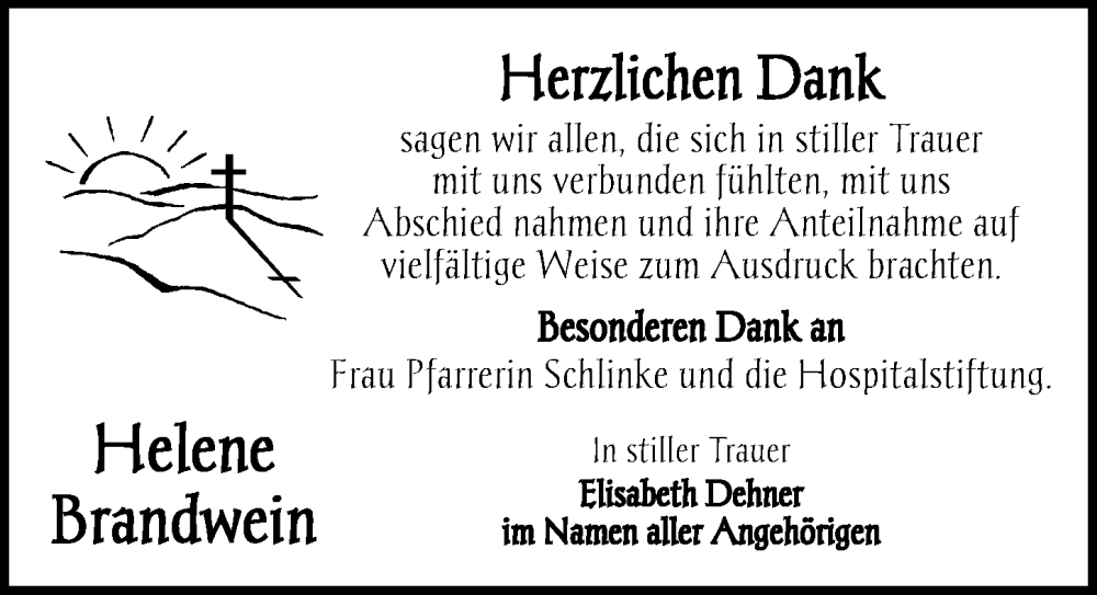  Traueranzeige für Helene Brandwein vom 26.07.2025 aus Neustadt/ Scheinfeld/ Uffenheim
