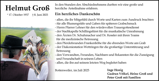 Traueranzeige von Helmut Groß von Dinkelsbühl/ Feuchtwangen