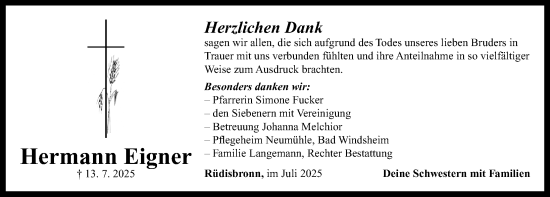 Traueranzeige von Hermann Eigner von Neustadt/ Scheinfeld/ Uffenheim