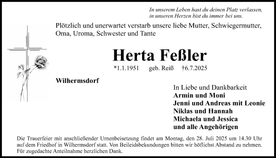 Traueranzeige von Herta Feßler von Neustadt/ Scheinfeld/ Uffenheim