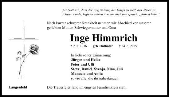 Traueranzeige von Inge Himmrich von Neustadt/ Scheinfeld/ Uffenheim