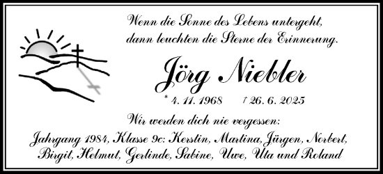 Traueranzeige von Jörg Niebler von Neustadt/ Scheinfeld/ Uffenheim