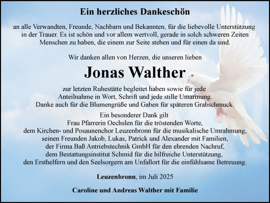 Traueranzeige von Jonas Walther von Rothenburg