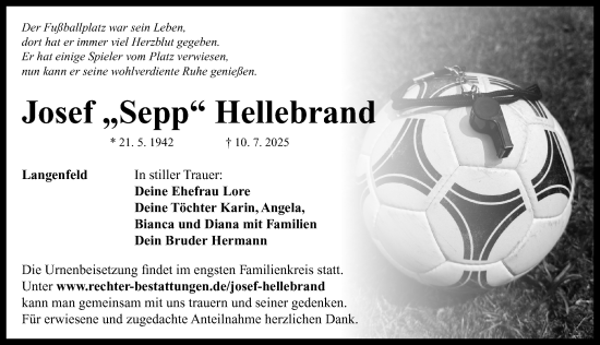 Traueranzeige von Josef Hellebrand von Neustadt/ Scheinfeld/ Uffenheim
