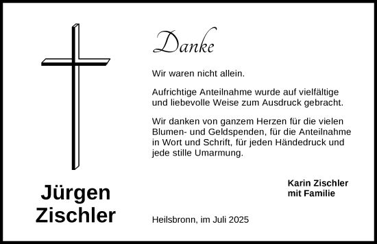 Traueranzeige von Jürgen Zischler von Ansbach