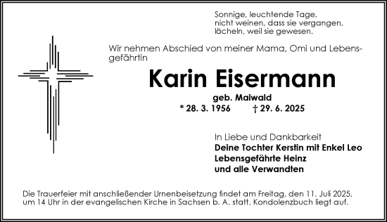Traueranzeige von Karin Eisermann von Ansbach