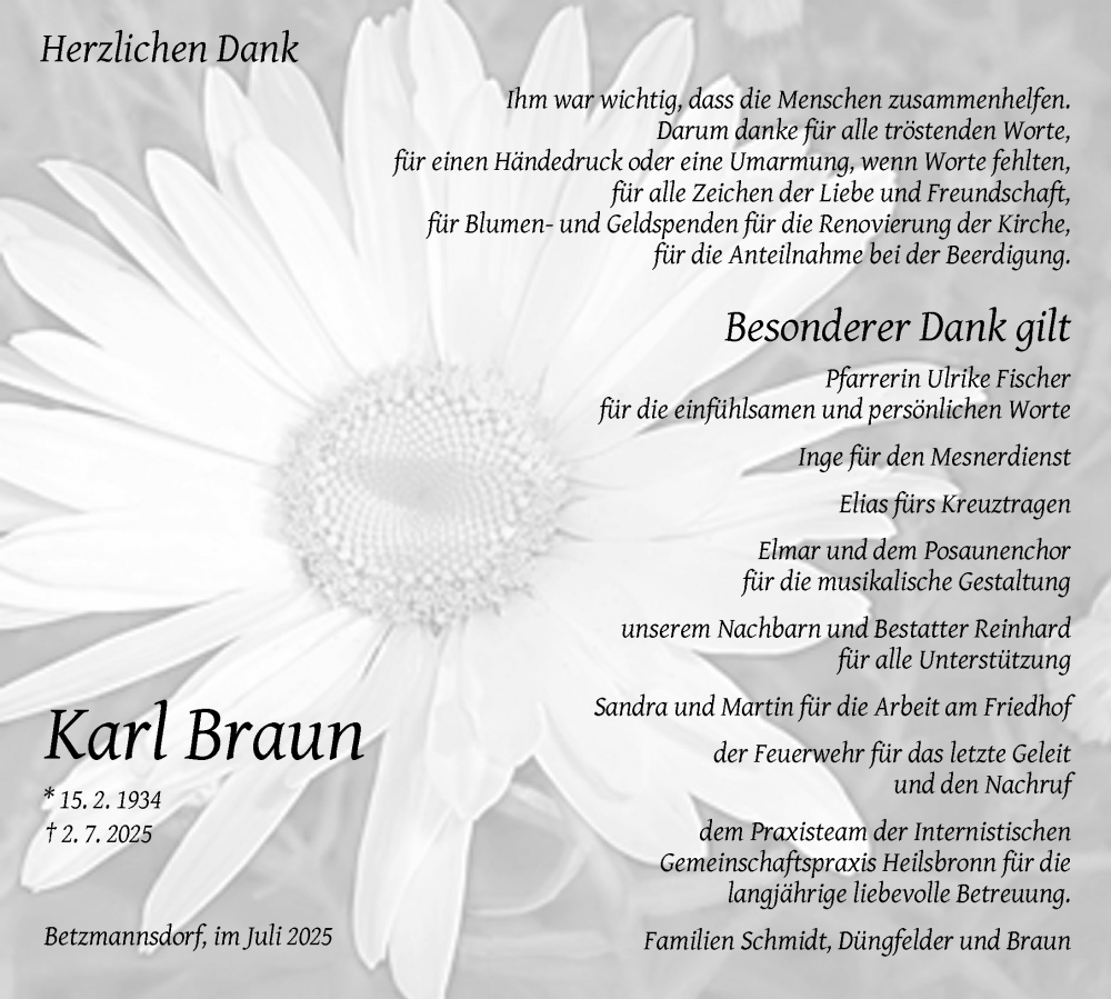  Traueranzeige für Karl Braun vom 12.07.2025 aus Ansbach