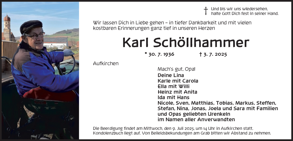  Traueranzeige für Karl Schöllhammer vom 08.07.2025 aus GE