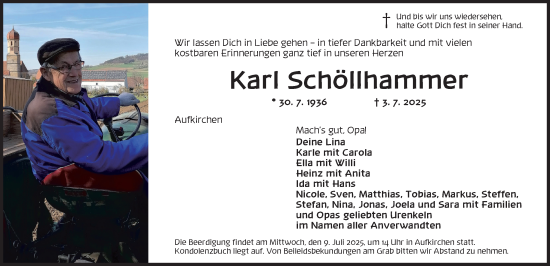 Traueranzeige von Karl Schöllhammer von GE