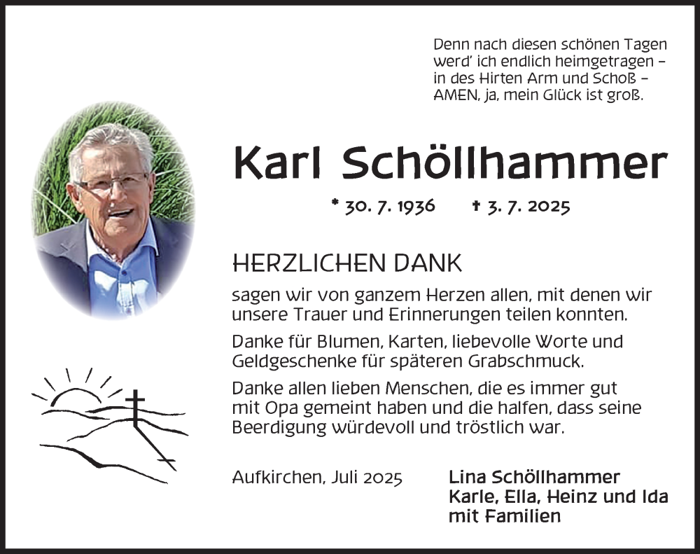  Traueranzeige für Karl Schöllhammer vom 19.07.2025 aus Dinkelsbühl/ Feuchtwangen
