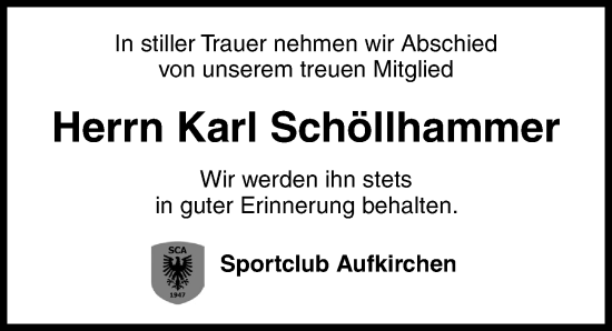 Traueranzeige von Karl Schöllhammer von Dinkelsbühl/ Feuchtwangen