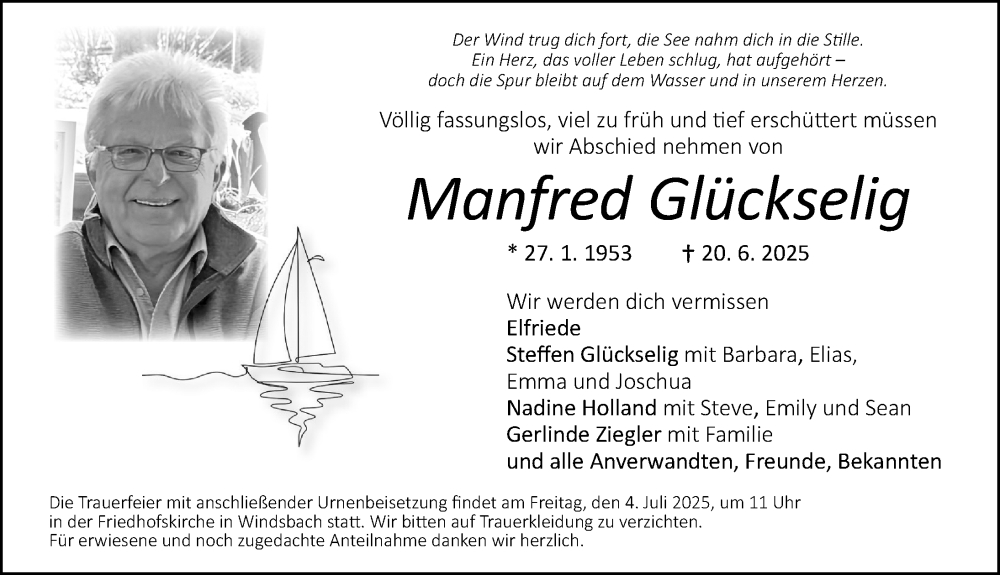  Traueranzeige für Manfred Glückselig vom 01.07.2025 aus Ansbach