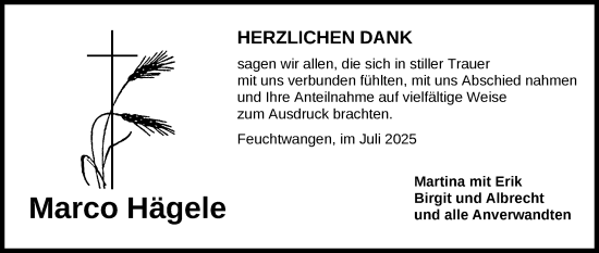 Traueranzeige von Marco Hägele von Dinkelsbühl/ Feuchtwangen