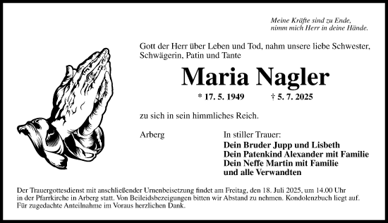 Traueranzeige von Maria Nagler von Dinkelsbühl/ Feuchtwangen