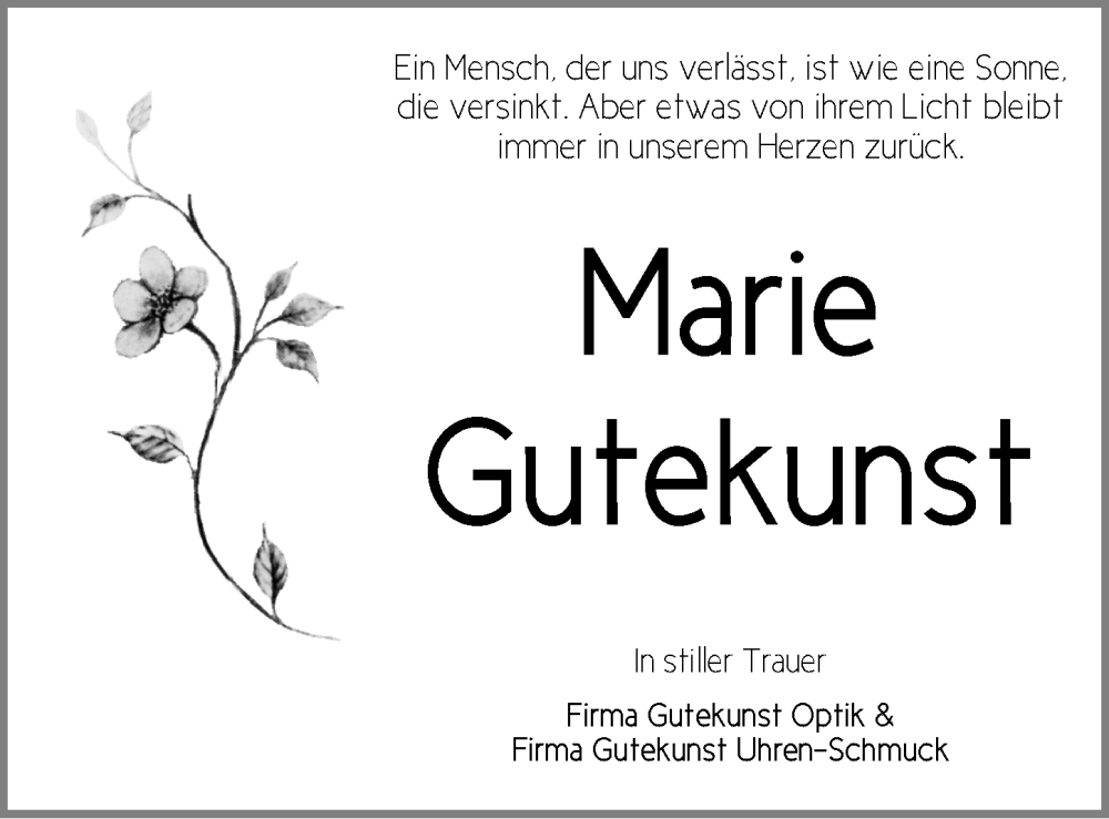  Traueranzeige für Marie Gutekunst vom 04.07.2025 aus Dinkelsbühl/ Feuchtwangen