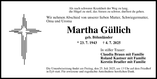 Traueranzeige von Martha Güllich von Ansbach
