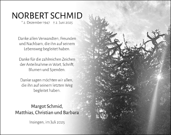 Traueranzeige von Norbert Schmid von Rothenburg