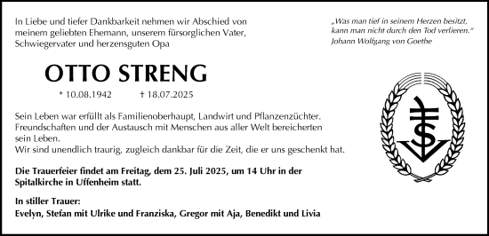 Traueranzeige von Otto Streng von Neustadt/ Scheinfeld/ Uffenheim