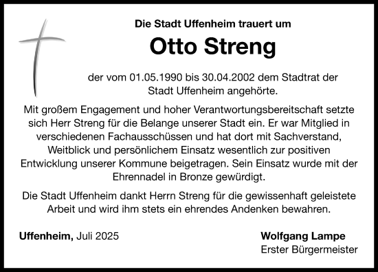 Traueranzeige von Otto Streng von Neustadt/ Scheinfeld/ Uffenheim