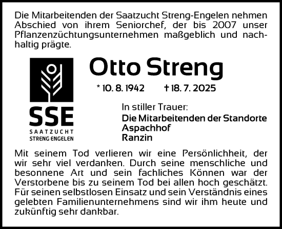 Traueranzeige von Otto Streng von GE
