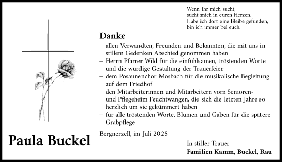Traueranzeige von Paula Buckel von Dinkelsbühl/ Feuchtwangen