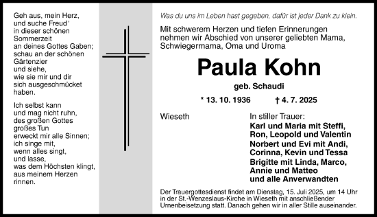 Traueranzeige von Paula Kohn von Dinkelsbühl/ Feuchtwangen