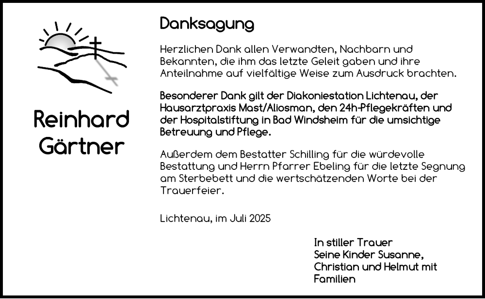  Traueranzeige für Reinhard Gärtner vom 19.07.2025 aus Ansbach