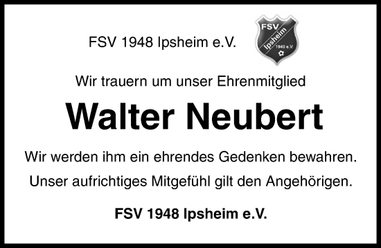 Traueranzeige von Walter Neubert von Neustadt/ Scheinfeld/ Uffenheim